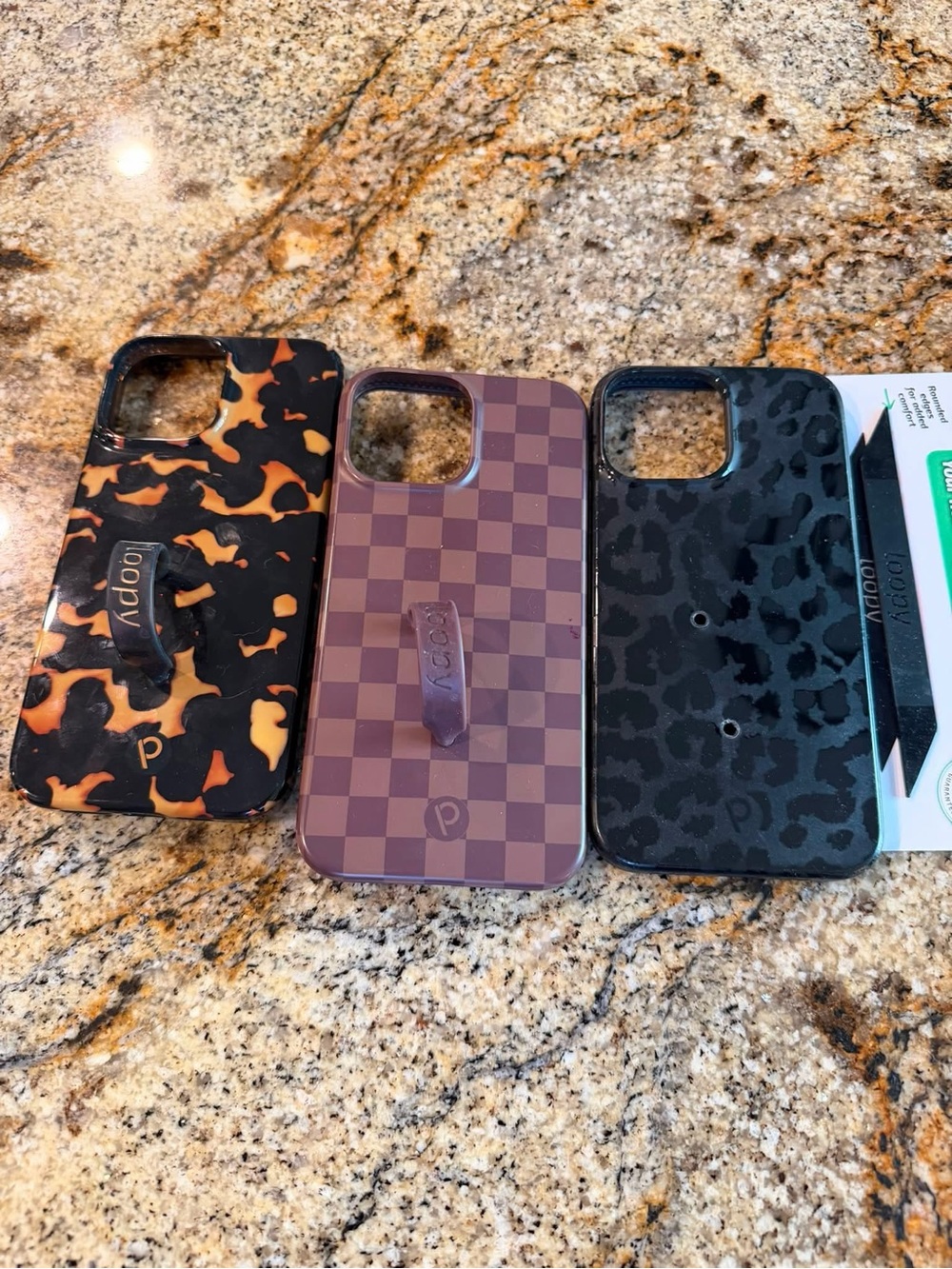 Loopy Case Bundle - Orange Tortoise, brown Checker, Black Leopard